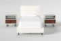 Dean Sand Twin Upholstered 3 Piece Bedroom Set With 2 Clark II 1 Drawer Nightstands - Signature