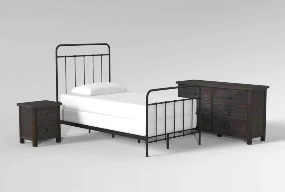Kyrie Black Twin Metal 3 Piece Bedroom Set With Larkin Espresso II Dresser & Nightstand