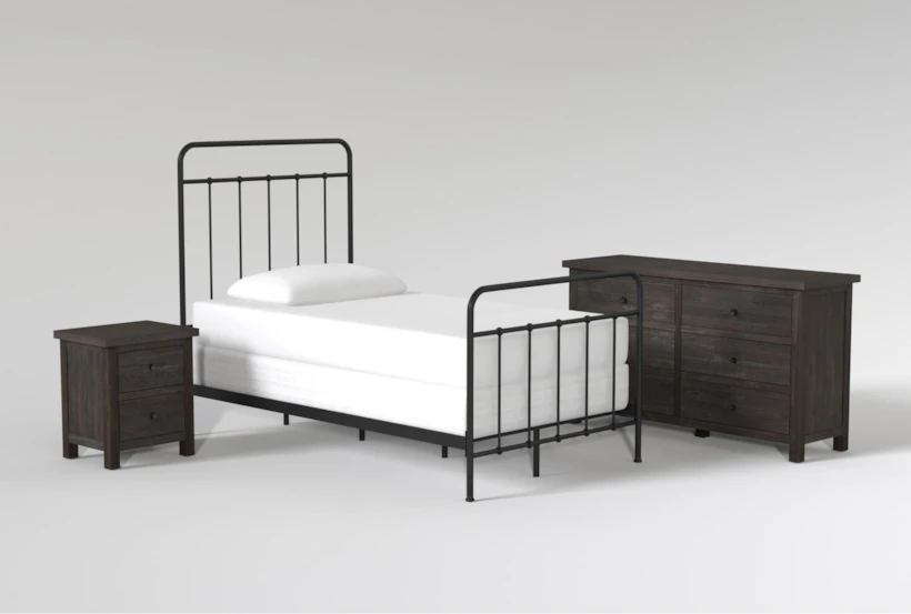 Kyrie Black Twin Metal 3 Piece Bedroom Set With Larkin Espresso II Dresser & Nightstand - 360
