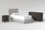 Dean Charcoal Twin Upholstered 3 Piece Bedroom Set With Larkin Espresso II Dresser & Nightstand - Signature
