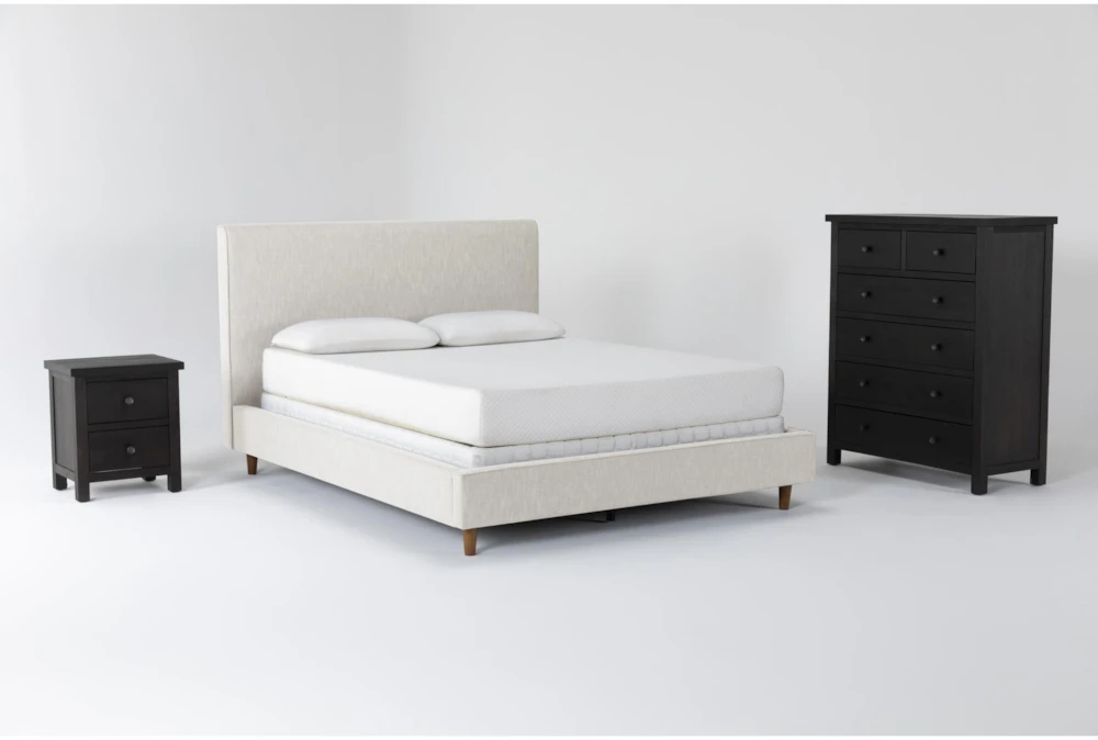 Dean Sand Full Upholstered 3 Piece Bedroom Set With Larkin Espresso II Chest & Nightstand