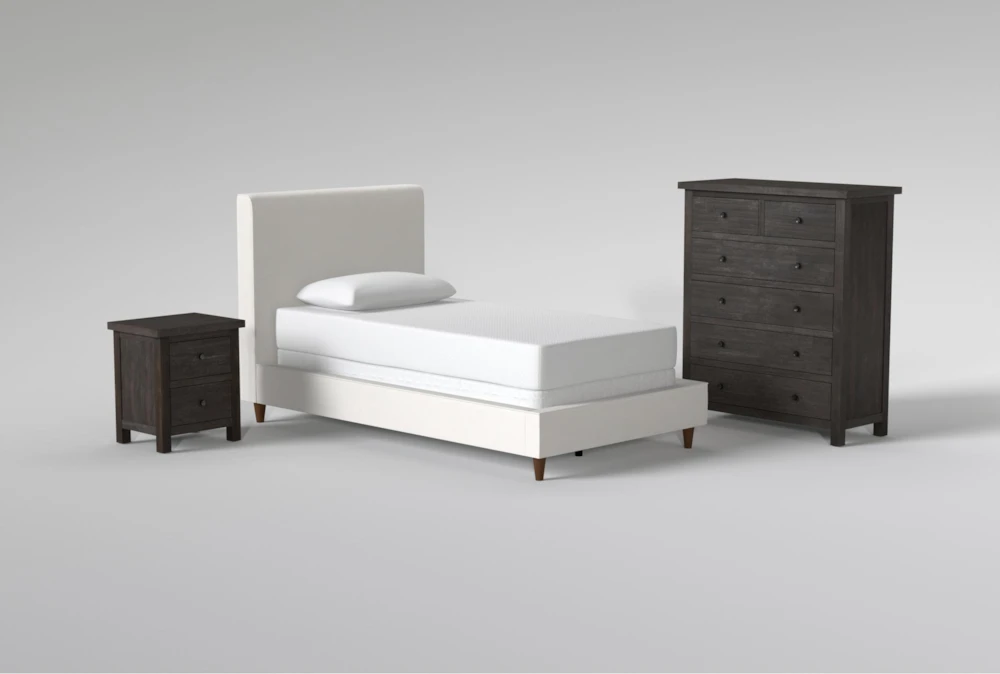 Dean Sand Twin Upholstered 3 Piece Bedroom Set With Larkin Espresso II Chest & Nightstand
