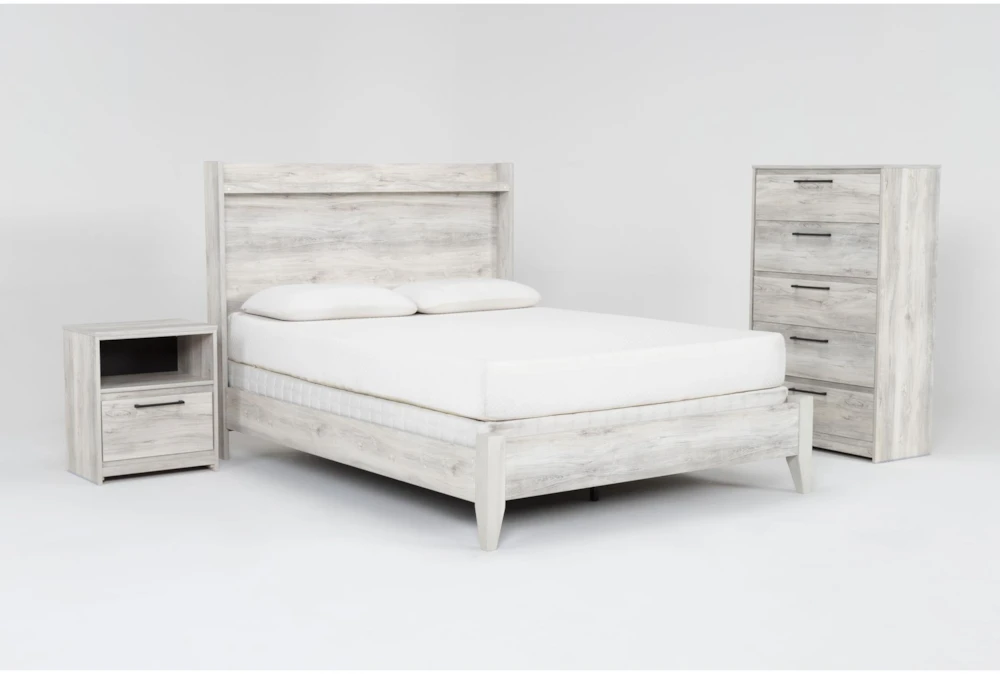 Baylie White King 3 Piece Bedroom Set With Chest & Nightstand
