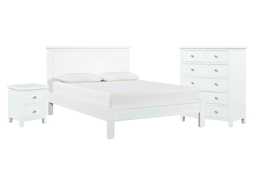 Larkin White King Panel 3 Piece Bedroom Set With Chest & Nightstand