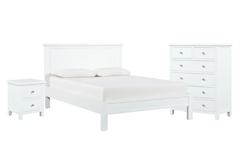 Larkin White King Panel 3 Piece Bedroom Set With Chest & Nightstand - 360