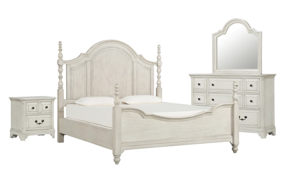 Kincaid White California King Wood Poster 4 Piece Bedroom Set With Dresser, Mirror & Nightstand
