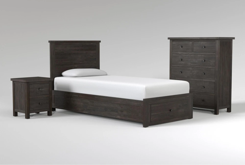 Larkin Espresso Twin Wood Storage 3 Piece Bedroom Set With Chest & Nightstand
