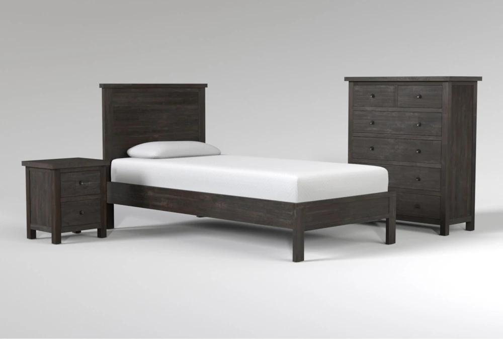 Larkin Espresso Twin Wood Panel 3 Piece Bedroom Set With Chest & Nightstand