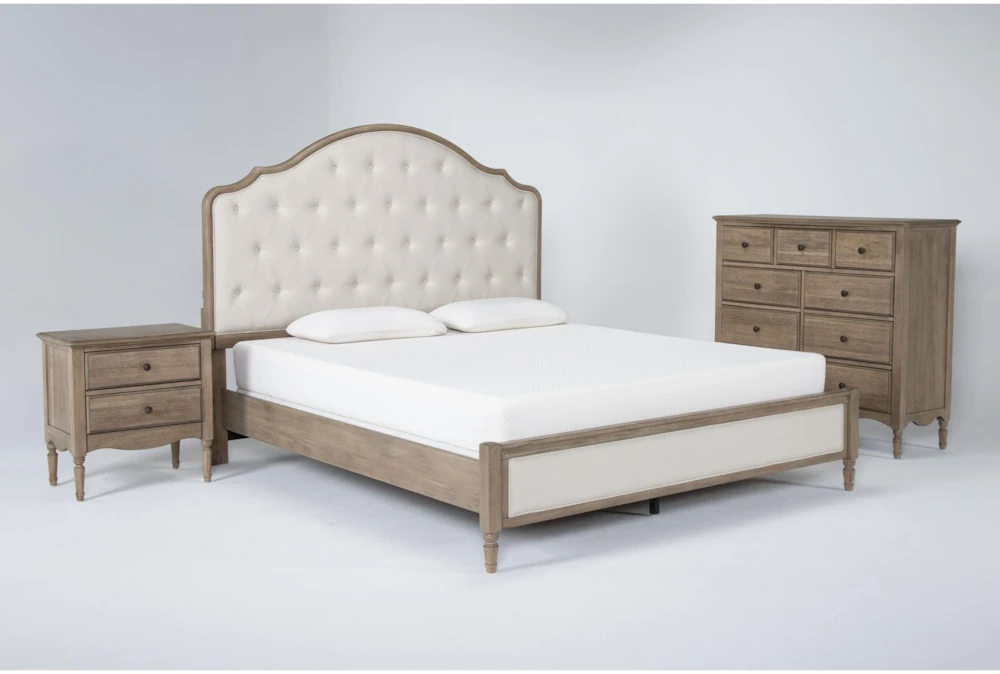 Deliah California King Wood & Upholstered Platform 3 Piece Bedroom Set With Chest & Nightstand
