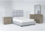 Boswell Grey Queen Upholstered Storage 4 Piece Bedroom Set With Pierce Natural II Dresser, Mirror & 3-Drawer Nightstand - Signature