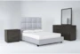 Boswell Grey Queen Upholstered 4 Piece Bedroom Set With Pierce Espresso II Dresser, Mirror & 3-Drawer Nightstand - Signature