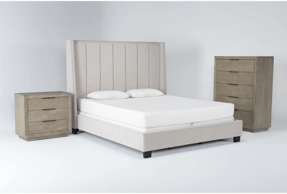 Topanga Grey King Velvet Upholstered 3 Piece Bedroom Set With Pierce ...