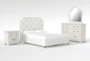Sophia White II Queen Upholstered Panel 4 Piece Bedroom Set With Kincaid White II Dresser, Mirror & 2-Drawer Nightstand - Signature