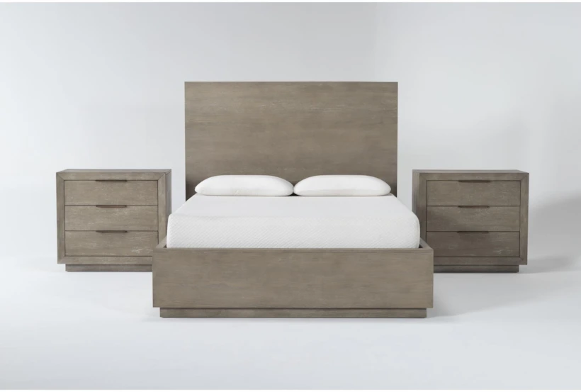 Pierce Natural King Wood Storage 3 Piece Bedroom Set With 2 3-Drawer Nightstands - 360