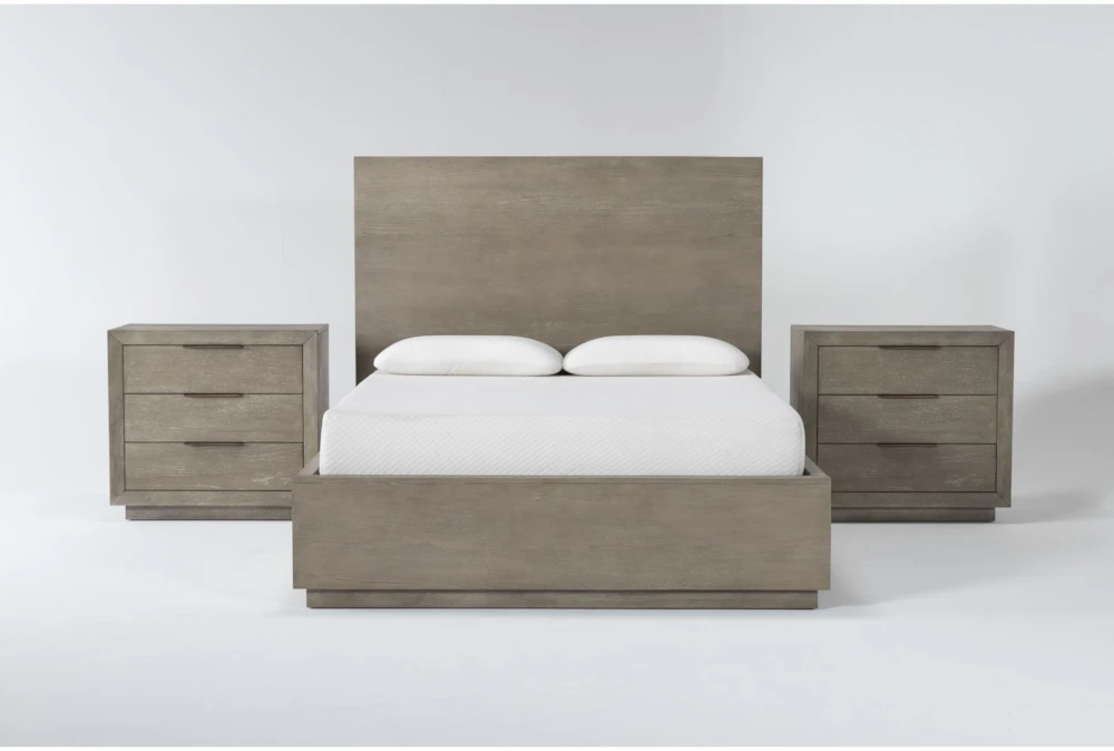 Pierce Natural King Wood Storage 3 Piece Bedroom Set With 2 3-Drawer Nightstands
