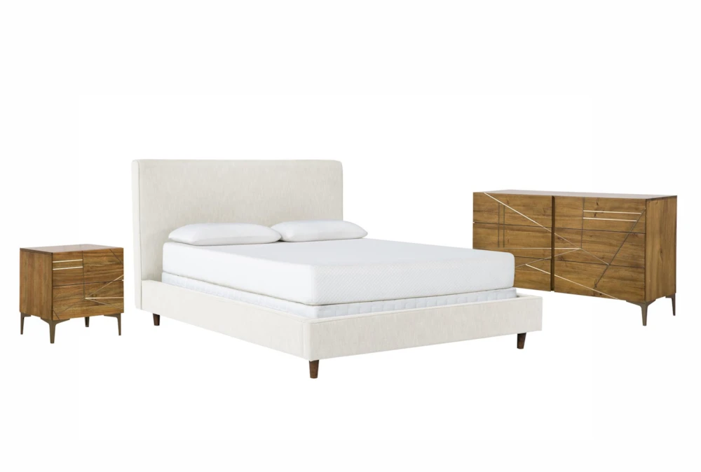 Dean Sand Queen Upholstered 3 Piece Bedroom Set With Talbert II Dresser & 2 Drawer Nightstand