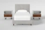 Dean Charcoal Twin Upholstered 3 Piece Bedroom Set With 2 Clark II 1 Drawer Nightstands - Signature