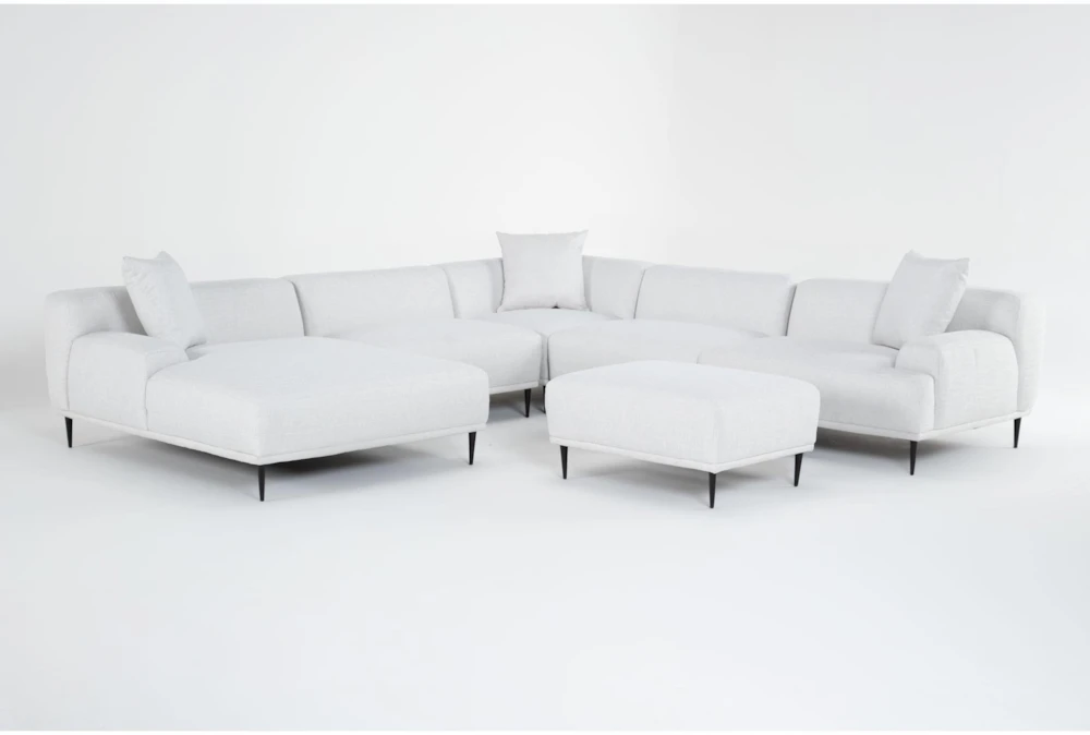 Kenai Pearl 153" 5 Piece Sectional with Left Arm Facing Chaise & Ottoman