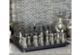17X17 Silver + Black Metal Chess Game Set - Room