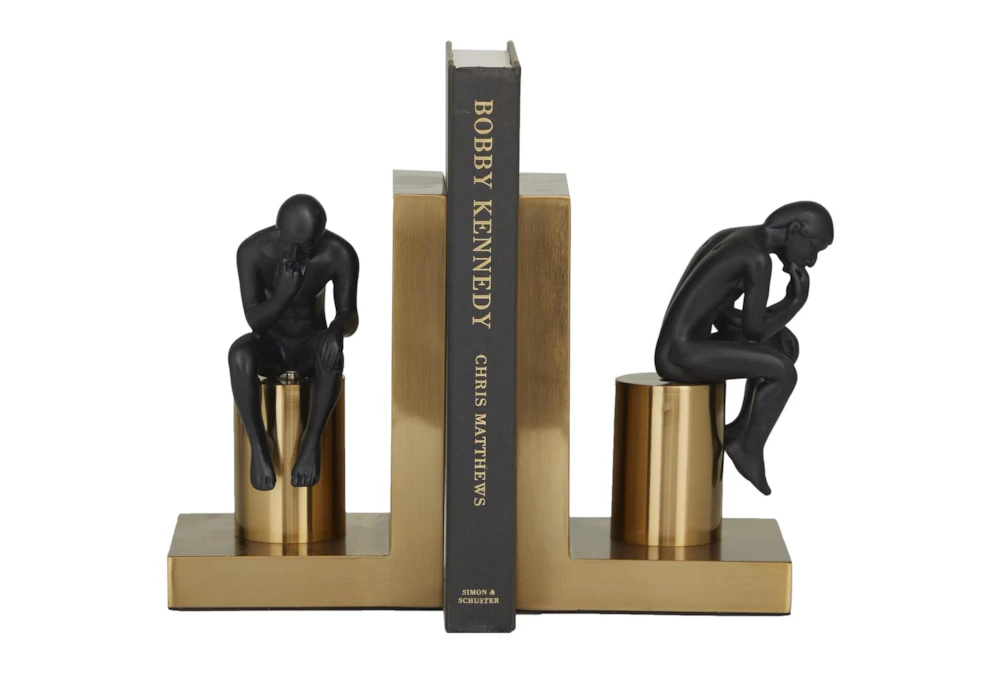 7" Black + Gold Metal People Thinker Bookends