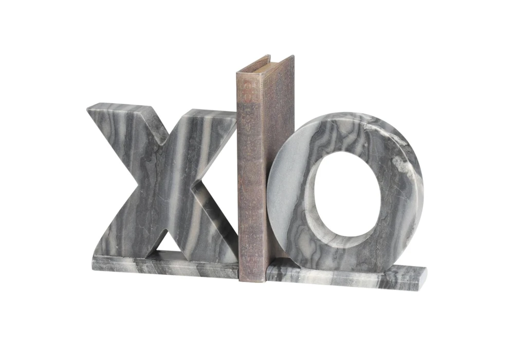7" Grey Marble X O Bookends