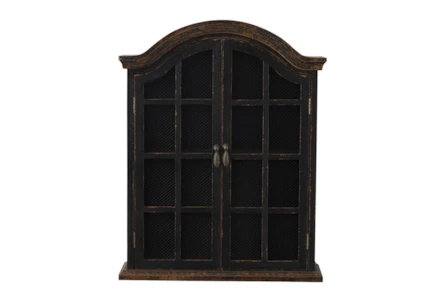 22X28 Distressed Black Arched 2 Door Wall Cabinet Storage