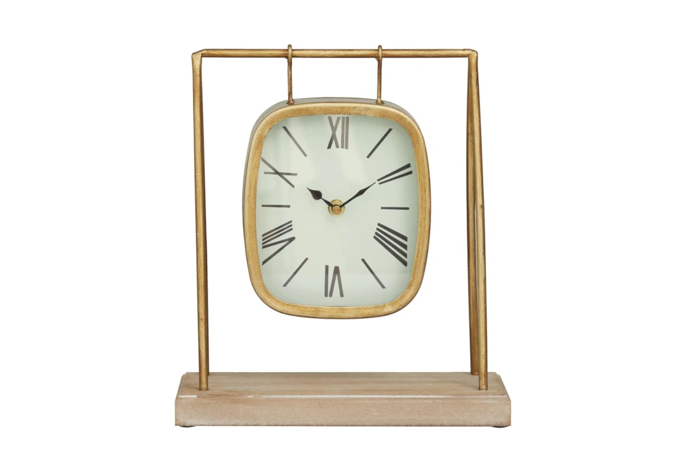 11" Gold + Wood Swinging Clock
