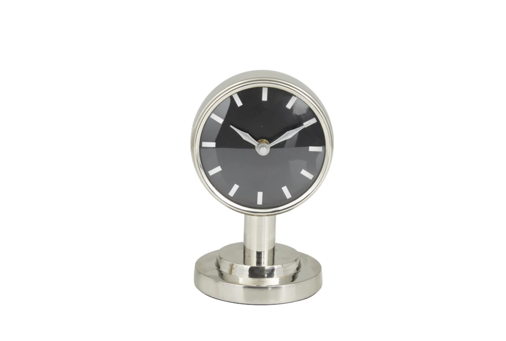 7" Silver Metal Modern Round Clock On Post