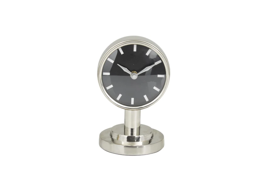 7" Silver Metal Modern Round Clock On Post - 360