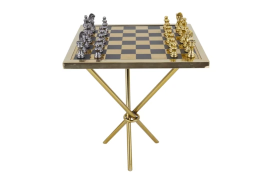22X22 Gold + Gunmetal Chess Table Game Set