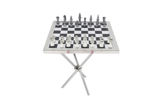 22X22 Silver + Gunmetal Chess Table Game Set