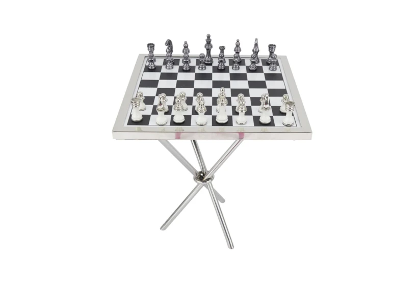 22X22 Silver + Gunmetal Chess Table Game Set - 360