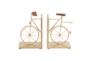 9" Gold Metal + Wood Split Bicycle Bookends - Back