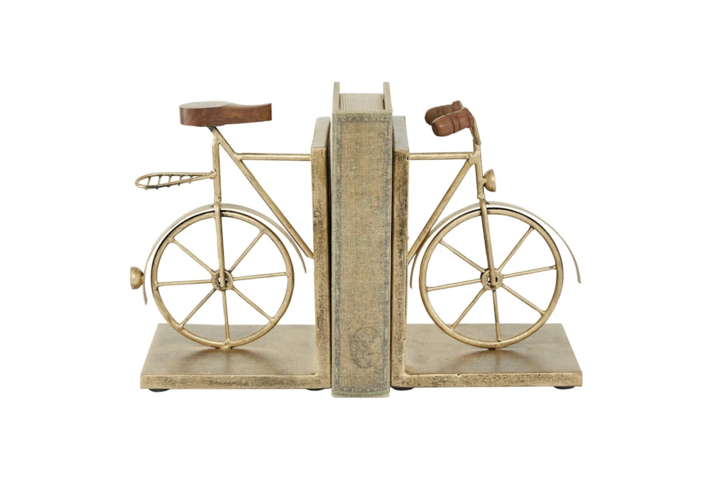 9" Gold Metal + Wood Split Bicycle Bookends