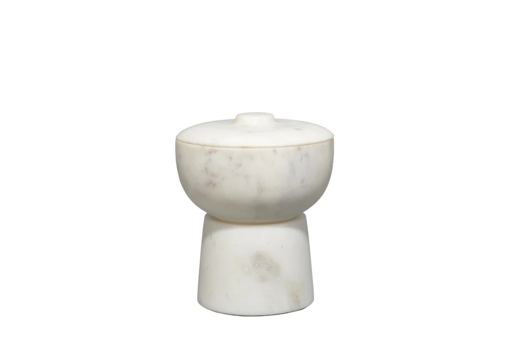 5" White Marble Footed Bowl With Lid