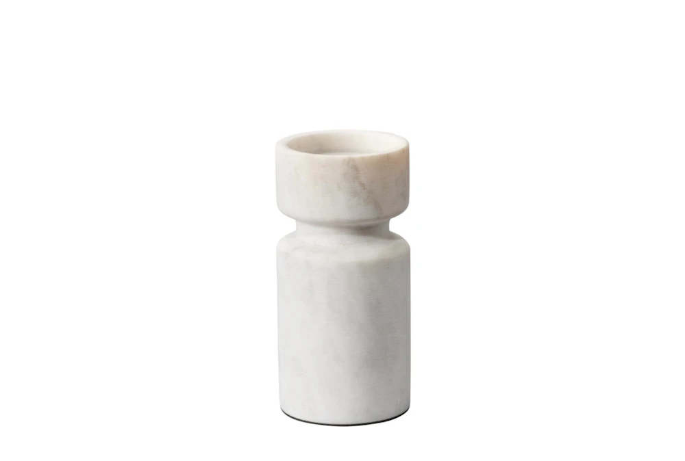 6" White Marble Modern Carved Candle Holder