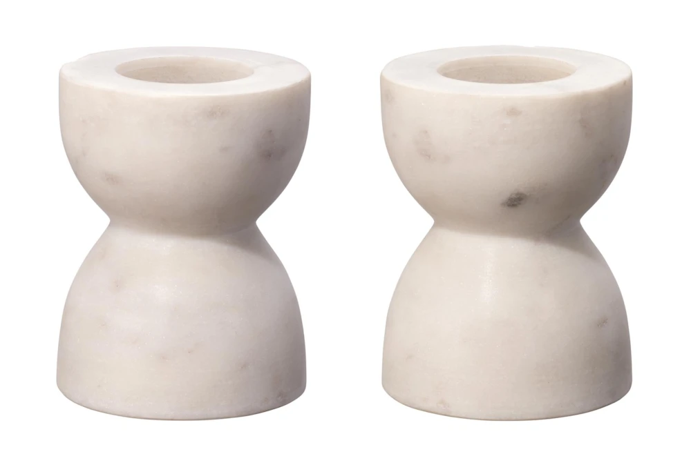 4" White Marble Taper Candle Holders Set Of 2