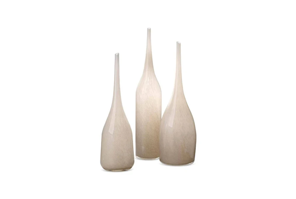 22" Warm Grey Blown Glass Vases Set Of 3