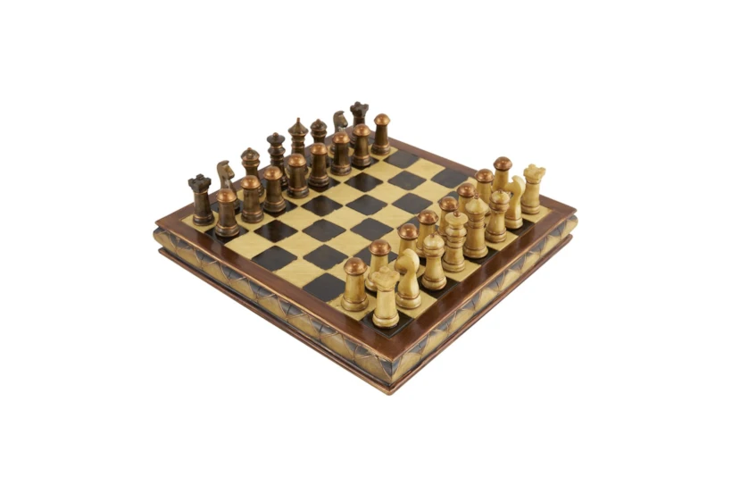 10X10 Bronze + Brown Polystone Chess Game Set - 360