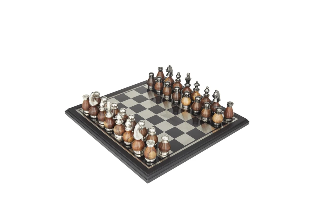 16X16 Black Aluminum + Wood Chess Game Set