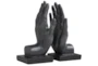 9.5" Black Polytone Hands Bookends - Material