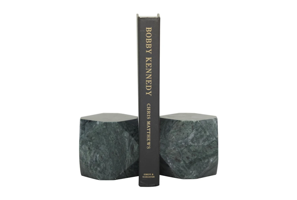 4" Green Gray Marble Geometric Block Bookends