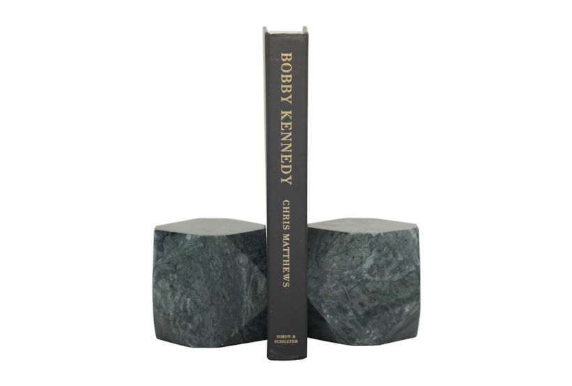 4" Green Gray Marble Geometric Block Bookends - 360