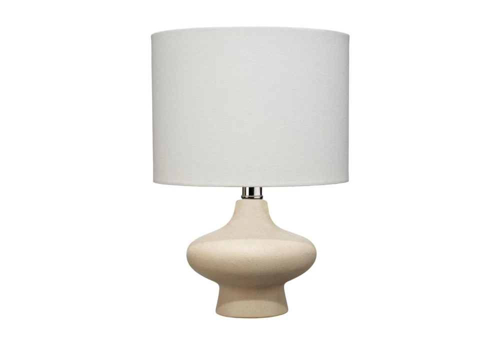 13" Speckled Cream Ceramic Modern Genie Style Lamp With Drum Shade