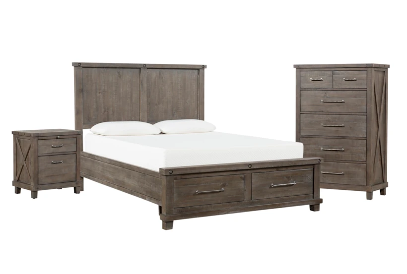 Jaxon Grey Queen Wood Storage 3 Piece Bedroom Set With Chest & Nightstand - 360