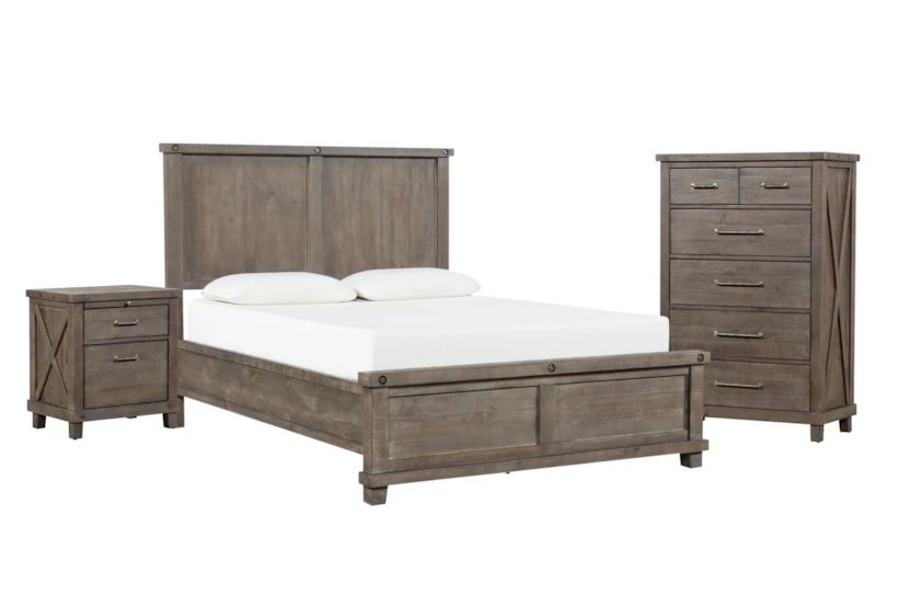 Jaxon Grey Queen Wood Panel 3 Piece Bedroom Set With Chest & Nighstand - 360