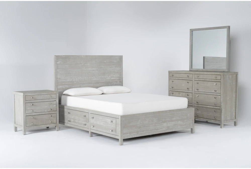Rowan Mineral California King Wood Storage 4 Piece Bedroom Set With Dresser, Mirror & Nightstand