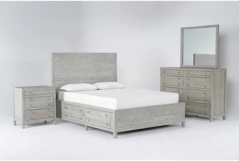 Rowan Mineral California King Wood Storage 4 Piece Bedroom Set With Dresser, Mirror & Nightstand - 360