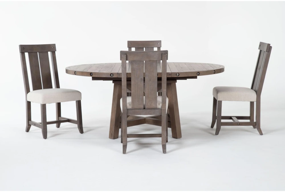 Jaxon Grey 54-72" Round Extendable Dining With Wood Chair Set For 4