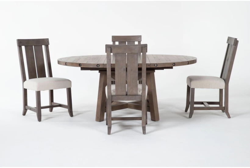 Jaxon Grey 54-72" Round Extendable Dining With Wood Chair Set For 4 - 360